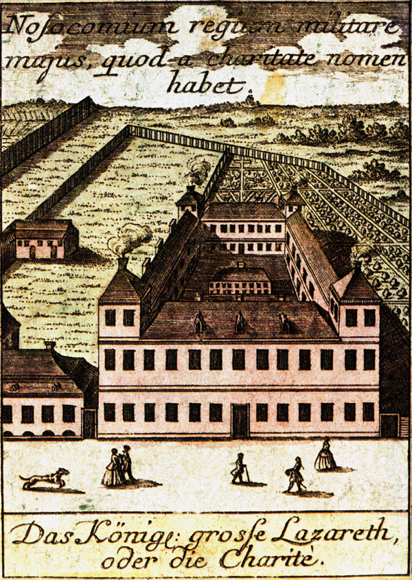 Die Berliner Charite um 1740, Radierung von Matthias Seutter