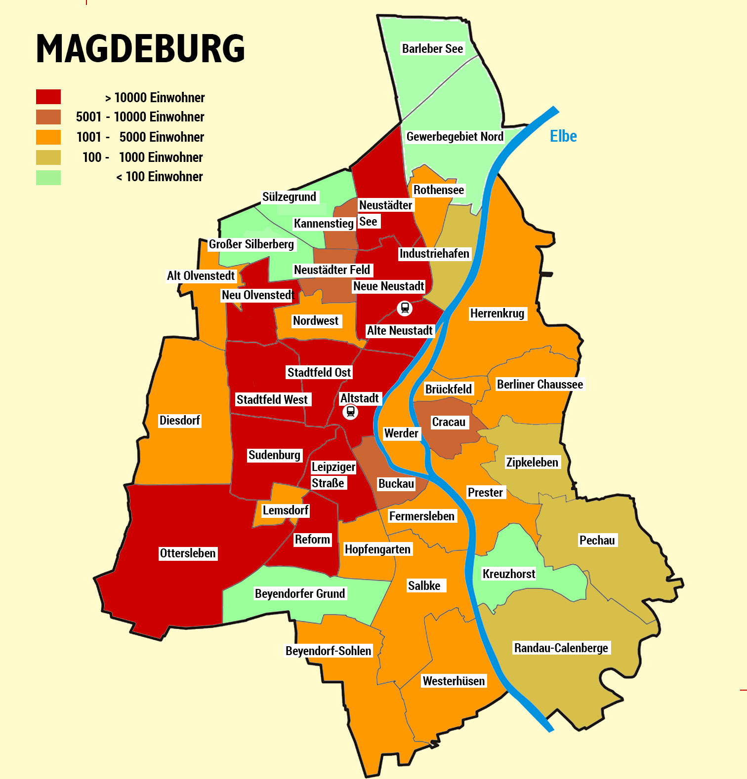 Stadtteile von Magdeburg - Ursprungskarte von Jörg Schönebaum 2005