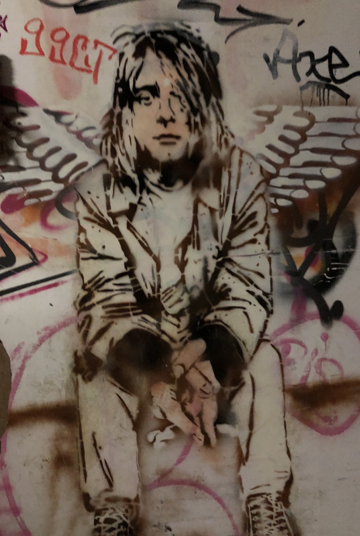 Graffiti „Kurt Cobain“ auf dem Gelände der Radarstation Teufelsberg in Berlin, unbekannter Künstler