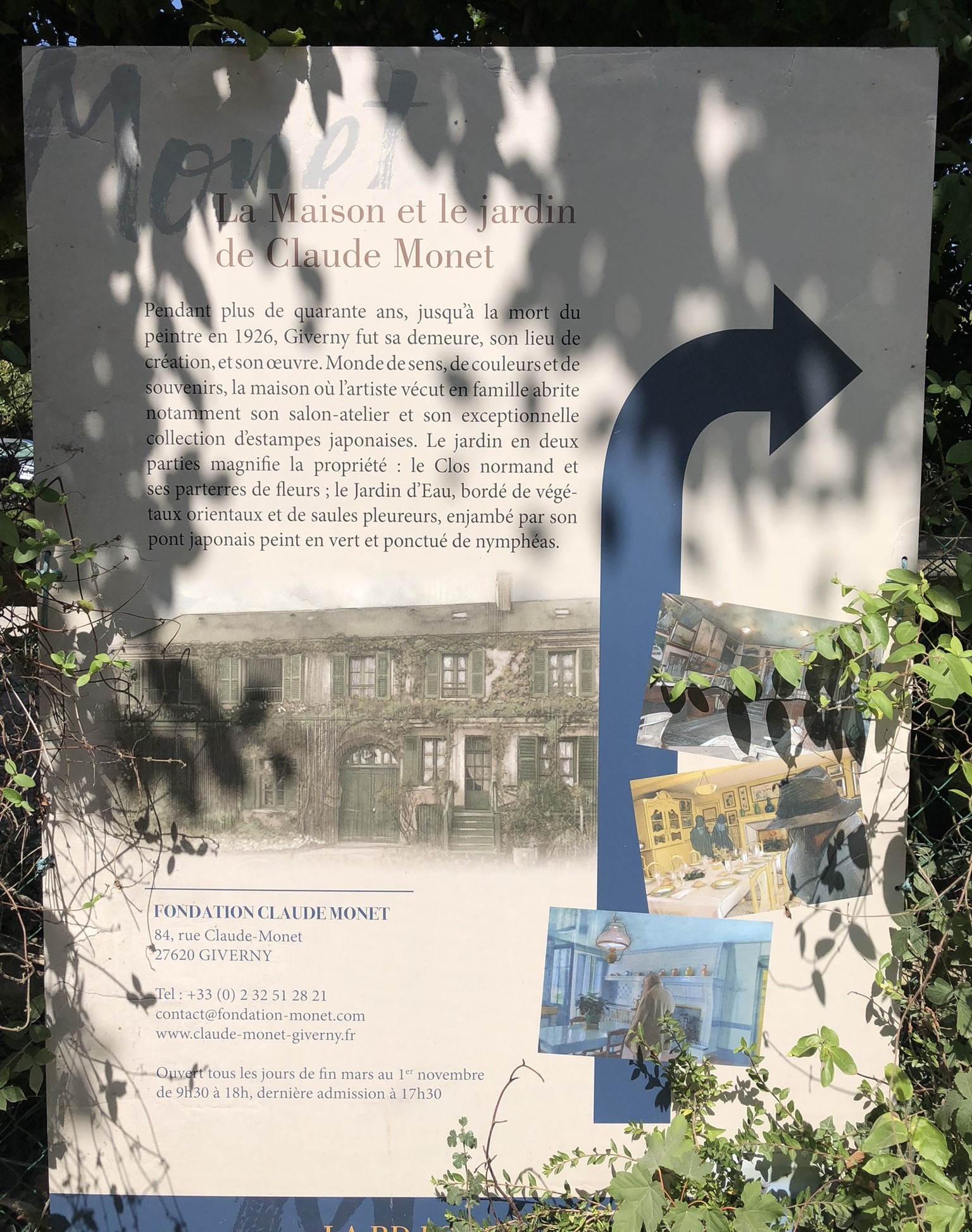 Wegweiser zum Monets Garten in Giverny