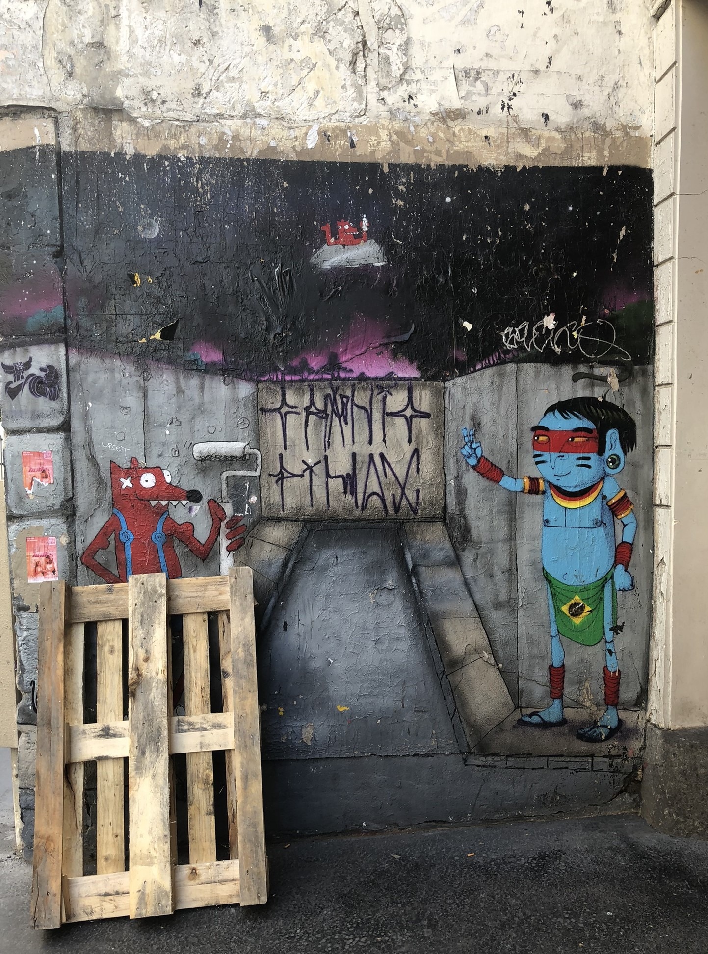 Nourf und Blue Amazonian - Streetart von Pimax (Cranio) in der Rue de la Verrerie in Paris