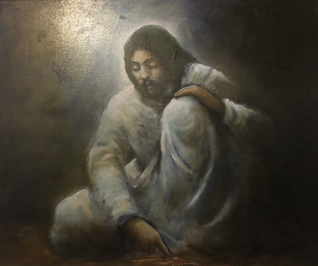 Bild der Künstlerin Stefania Fabrizi in der Ausstellung im Kloster Santa Chiara in Neapel