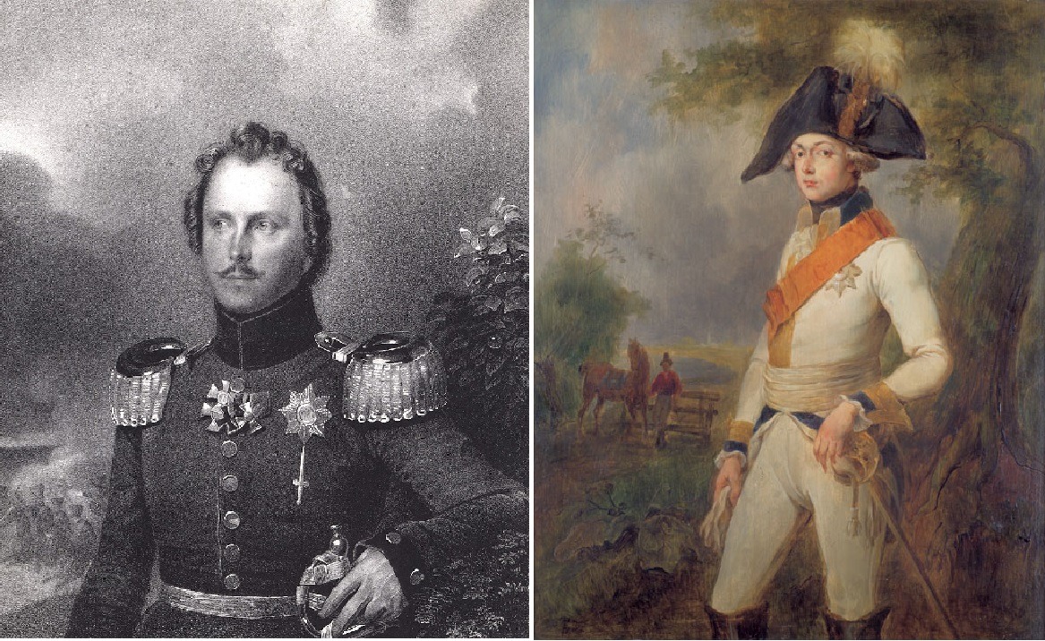Die Brüder von Friedrich III.: Friedrich Wilhelm Karl, Gemälde von Friedrich Oldermann und Franz Krüger und Friedrich Ludwig Karl, Gemälde von Edward Francis Cunningham, (um 1786)