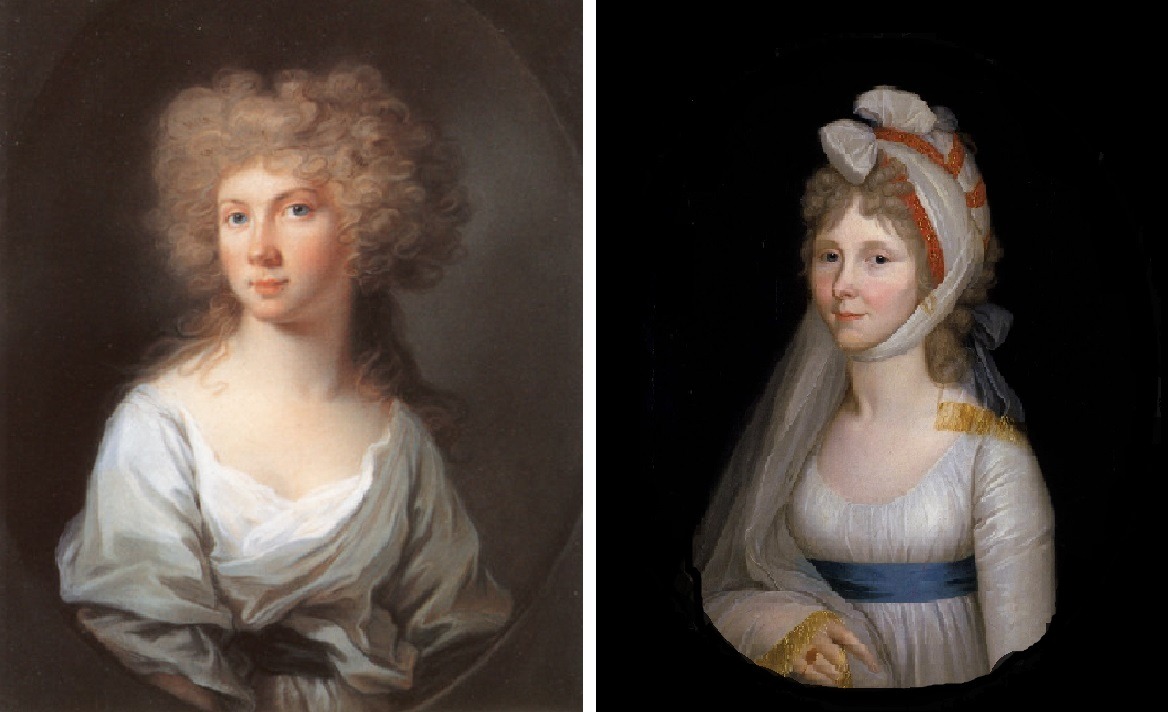 Die Schwestern von Friedrich III.: Wilhelmine, Gemälde von Johann Heinrich Schröder (um 1790) und Auguste, Gemälde von Wilhelm Böttner (um 1800)