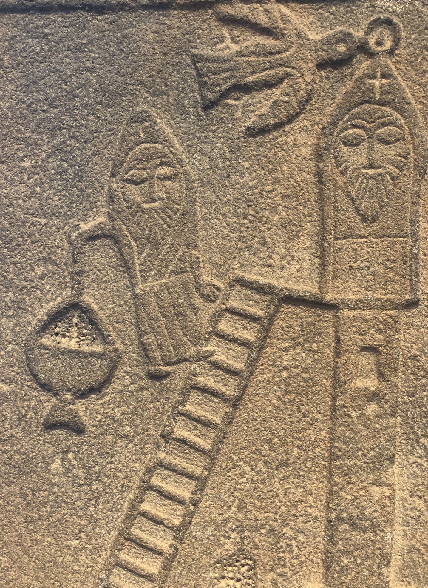 Ägyptisches Grabrelief mit dem Heiligen Symeon aus dem 3. bis 4. Jahrhunderts nach Christus im Raum 114 des Museums für Byzantinische Kunst