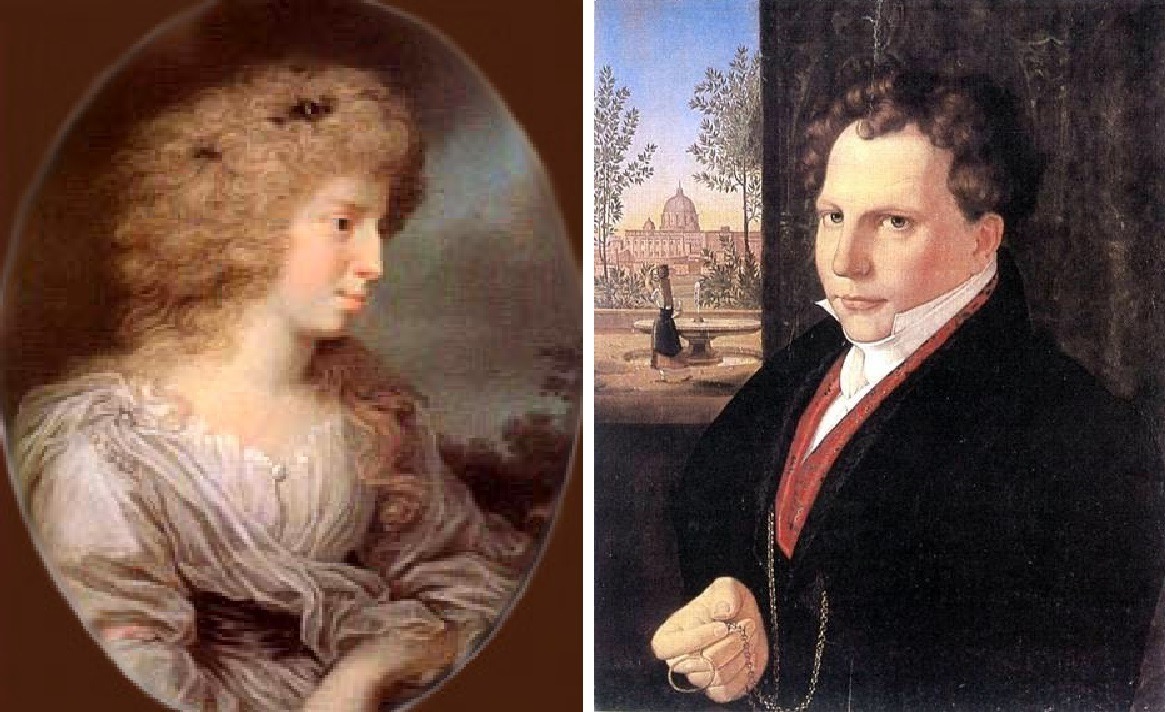 Julie von Voß, Pastell von Johann Heinrich Schröder (um 1785) und der Halbbruder von Friedrich Wilhelm III. Gustav Adolf Wilhelm Graf von Ingenheim, Portrait Johann Erdmann Hummel (1840)