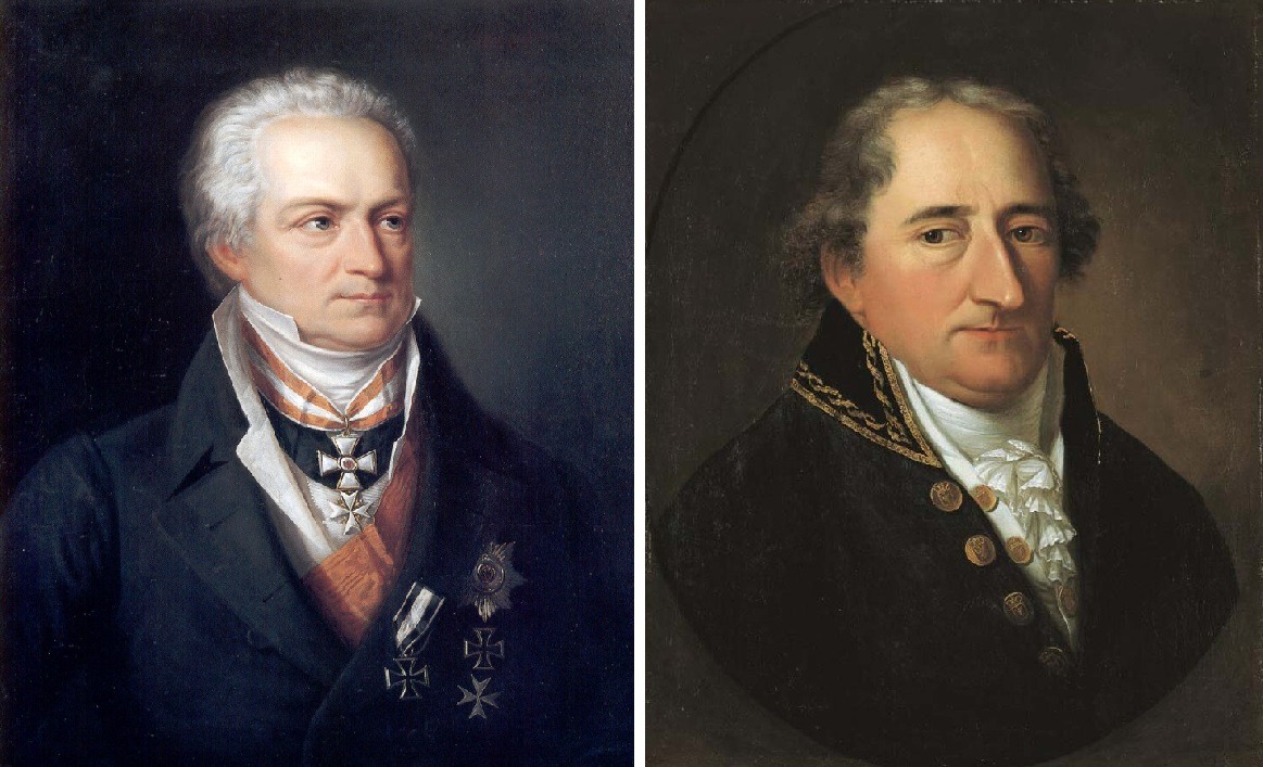 Preußische Staatskanzler Karl August von Hardenberg, Gemälde von Friedrich Georg Weitsch (um 1822) und Karl Freiherr vom Stein, Gemälde von Johann Christoph Rincklake (1804)